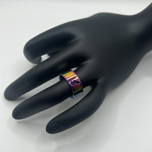 Stainless Steel Metallic Rainbow Ring Band Size 7 - Picture 1 of 8
